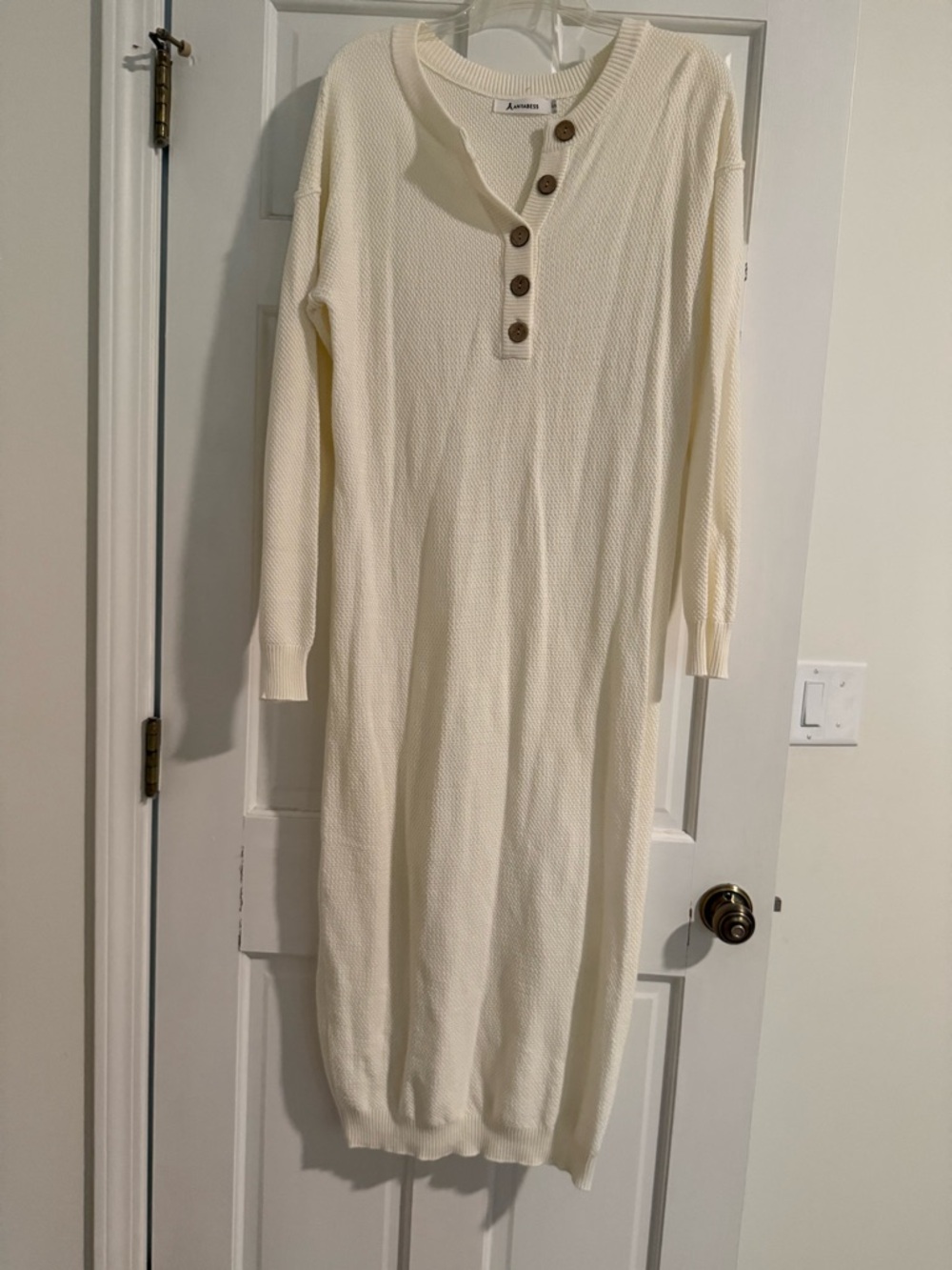 Anrabess Cream Long Sleeve Button-Front Knit Dress Sz Small